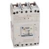 Three-pole circuit breaker with ON/OFF switch (industrial electrical component) viewed from the top/side showing terminal blocks and labeling