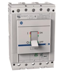 Industrial circuit breaker with a large toggle switch labeled ON/OFF and colored indicators, mounted for panel wiring