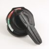 Black circular rotary switch with a long black lever and color-coded ON/OFF/RESET labels (green, red) on the edge.