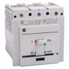 ABB molded-case circuit breaker (three-pole) with OFF lever, front view of device.