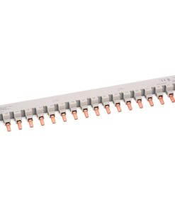 Electrical terminal strip with multiple copper blades labeled L1/L2 for each position (24-position block) used to connect wires in a PLC/distribution setup