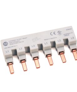 Six-position electrical terminal block with copper blade terminals labeled L1–L3 (two rows of three), for AC/DC connections.