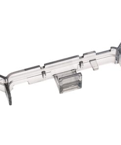 Clear plastic mounting rail/bracket component with snap tabs, likely a furniture or appliance hardware part.
