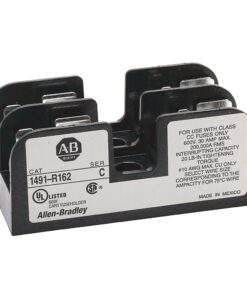 Allen-Bradley multi-slot fuse holder with a white label, used for mounting class CC fuses in electrical panels