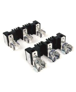 Six industrial relays with black housings and silver terminal lugs on a white background.
