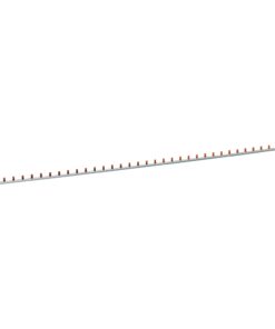 Long metal rail with evenly spaced small orange clips along its length.