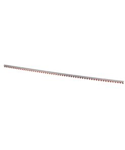 Long metal bar with a row of red teeth along the bottom edge, like a comb.