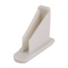 White plastic wedge-shaped stand with a curved base, used as a small support or spacer