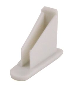 White plastic wedge-shaped stand with a curved base, used as a small support or spacer