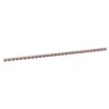 Straight model train track section with metal rails and brown plastic ties on a white background, used for model railroading.