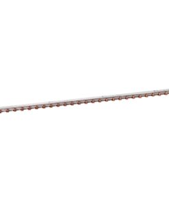 Straight model train track section with metal rails and brown plastic ties on a white background, used for model railroading.
