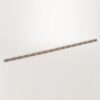 Long metal busbar with copper terminal pins arrayed along its length on a white background.