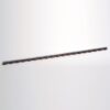 Long metal rail mounted diagonally on a white wall with evenly spaced orange clamps along its length.