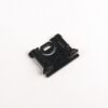 Small black LEGO Technic connector element with an axle hole and clip-like extensions