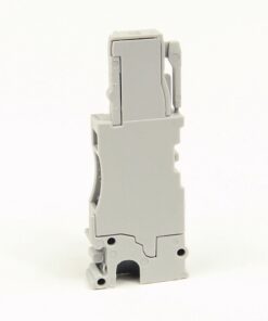 Gray plastic industrial electrical module seen from the side, with a bottom mounting notch, likely a plug-in relay/block.