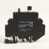 Black industrial switch/relay unit with two top knobs and a labeled panel reading 'A-B Catalog #1492-GH008' on a plain background.
