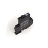 Black industrial relay module with terminal connectors on the bottom, showing printed specifications on its side.