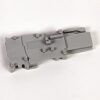 Gray plastic mechanical housing with multiple mounting holes and a rectangular connector on one end.
