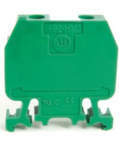 Green ABB 1492-HM3 terminal block module, front view with two top connection holes