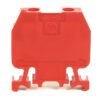 Red plastic electrical terminal block with bottom mounting hooks, labeled 402-HM3 and AB branding.