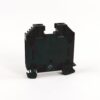 Black modular electrical terminal block component with mounting feet, shown from the side.