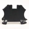 Black modular electrical terminal block with side hooks, photographed on a white background for use in wiring connections
