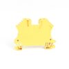 Yellow plastic electrical connector module with comb-like teeth, viewed from the side on a white background