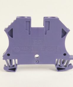 Back view of a purple modular electrical terminal block used for wiring connections. The plastic body has two slots for connections and molded grips on the sides.