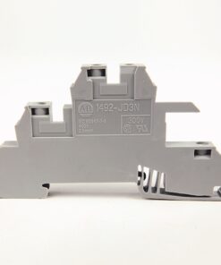 Gray DIN-rail terminal block module with multiple slots and 300V rating, labeled 1492-JD3N