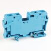 Blue plastic DIN-rail terminal block module used for electrical wiring connections.