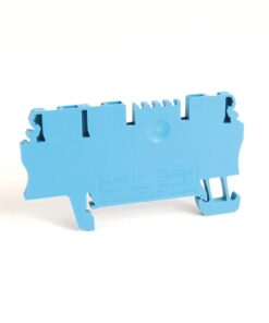 Blue plastic terminal block connector with multiple wire slots for electrical connections (informative)