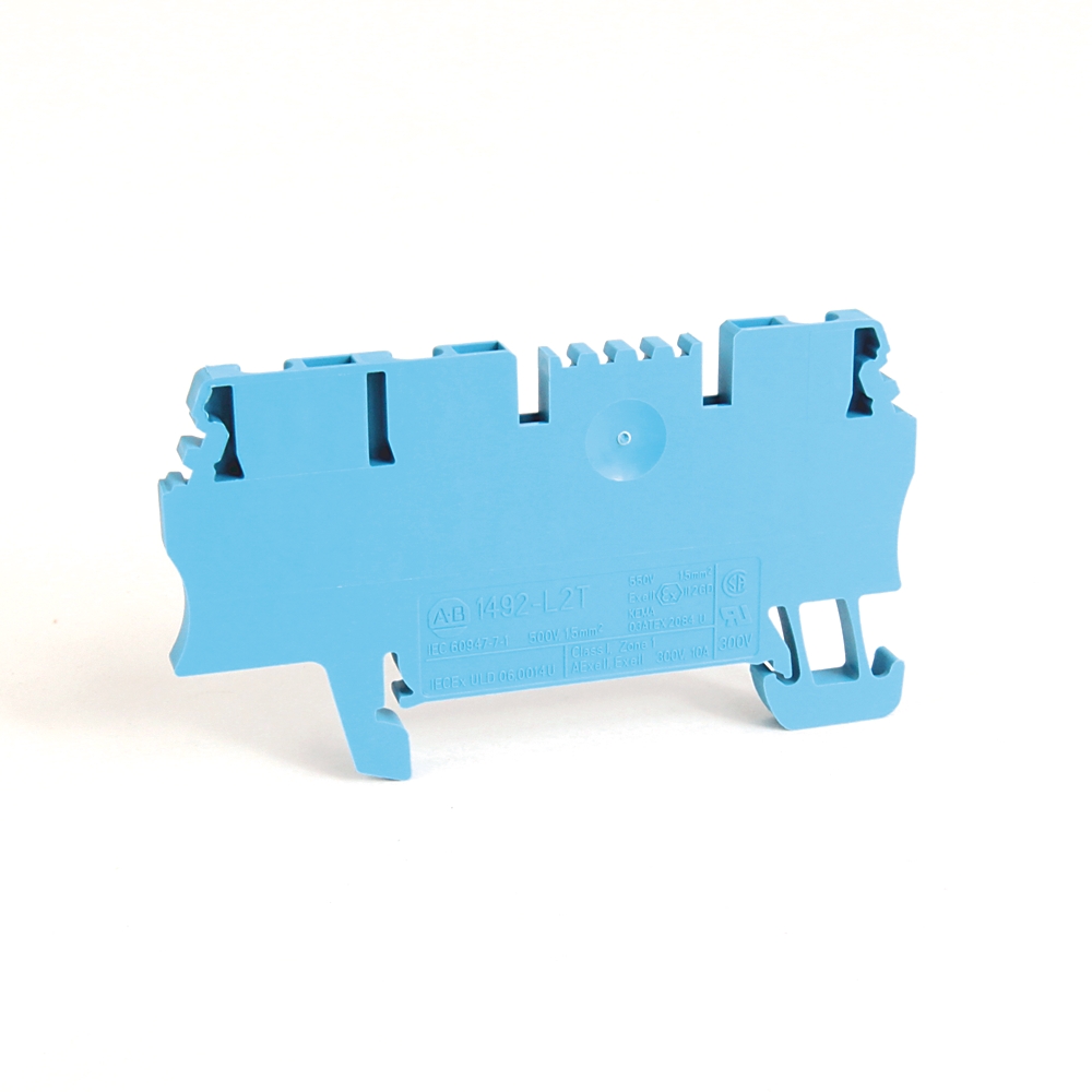 Blue plastic terminal block connector with multiple wire slots for electrical connections (informative)