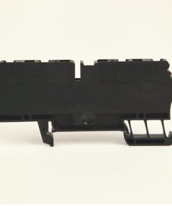 Black plastic modular electrical component with mounting clips, viewed from the side (likely a terminal block or DIN rail module).