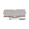 Gray plastic electrical terminal block module with multiple connection slots, viewed from the side.