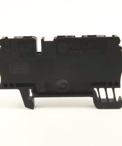Black plastic industrial electrical module with a metal mounting clip, labeled 1492-L3T, viewed from the side.