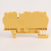 Yellow plastic electrical terminal block housing with multiple wire slots, shown from the side.
