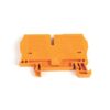 Orange plastic terminal block housing with mounting ears for wiring in an electrical/control panel.