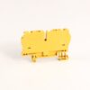 Yellow modular terminal block connector on a white background, viewed from the side.