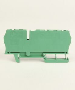 Green ABB DIN-rail terminal block, two-position, with bottom mounting feet