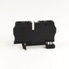 Black plastic terminal block module with two adjacent sections on a white background