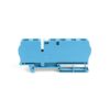Blue two-position terminal block module for electrical wiring on a DIN rail