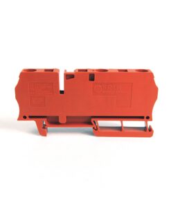 Orange modular electrical terminal block connector on a white background.