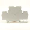 Gray modular electrical terminal block base with side clip slots and a central mounting hole, labeled A-D 1492-LD2C