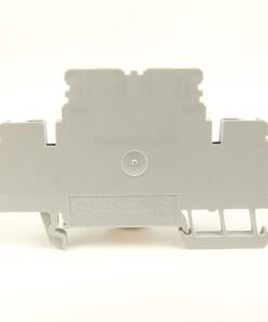 Gray modular electrical terminal block base with side clip slots and a central mounting hole, labeled A-D 1492-LD2C