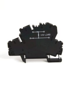 Black plastic electrical terminal/relay component with white schematic diagram and code 1492-LD4RB visible