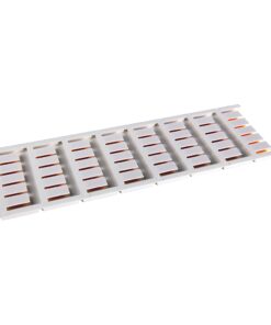 White plastic slotted tray with many evenly spaced rectangular slots, viewed at an angle.