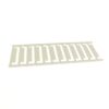 White plastic strip with evenly spaced rectangular slots in a row, likely a component spacing rack or organizer