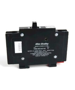 Allen-Bradley electrical control module on a white background, black rectangular device with model and label visible (1492-MCAA140).