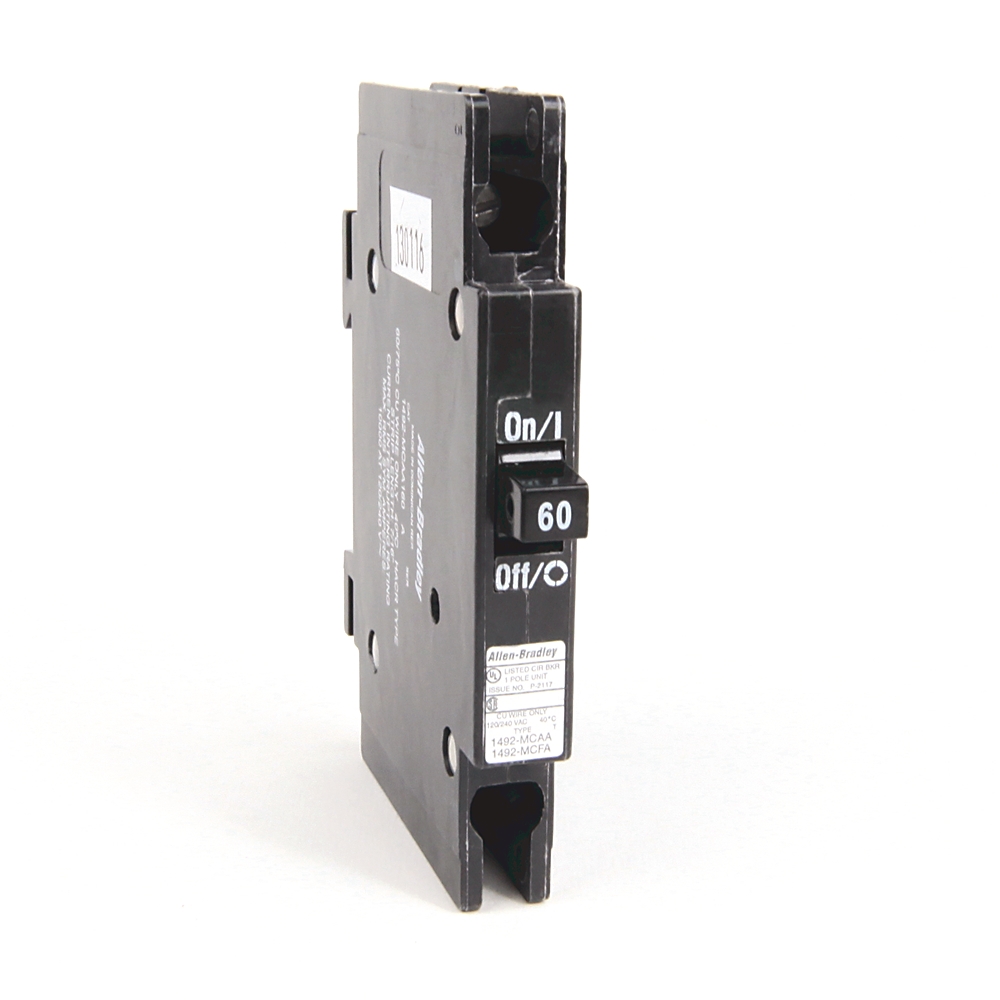 Single-pole circuit breaker with On/Off switch labeled 60, viewed from the side