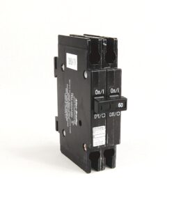 Three-pole industrial circuit breaker module with On/Off switches and a 60-amp rating (Allen-Bradley).